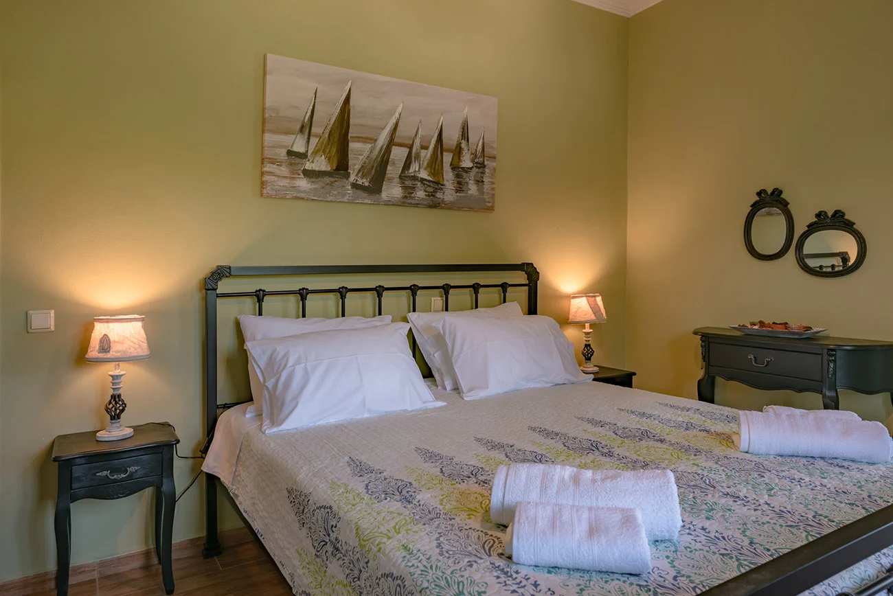 Stylish bedroom in Antia Villa – villa in Kefalonia near airport.